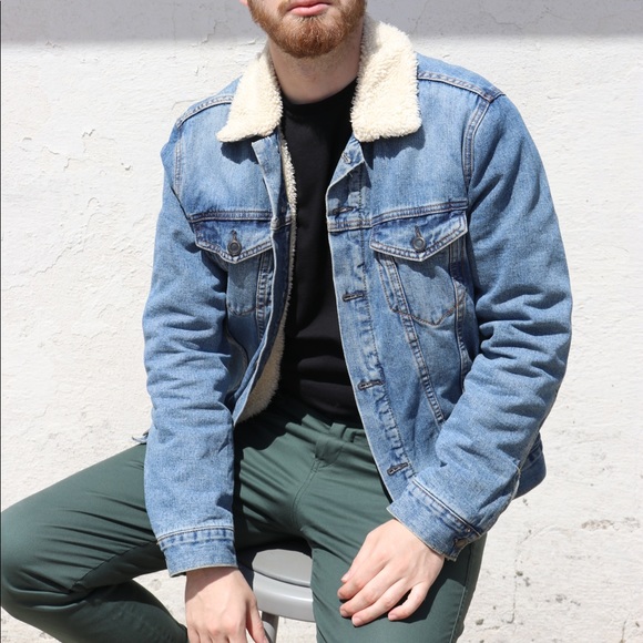 denim faux shearling jacket